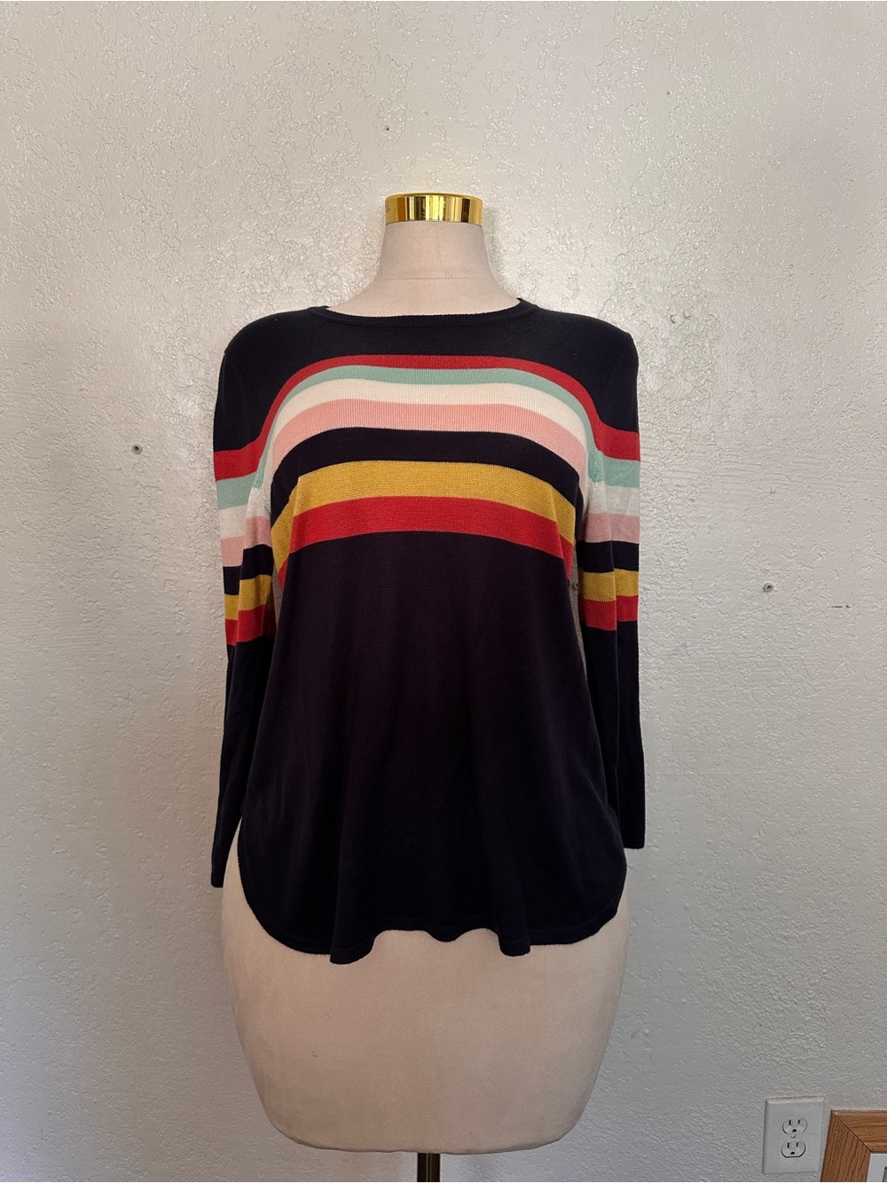 Van Heusen Black Crewneck Sweater with Multi-Color Stripes